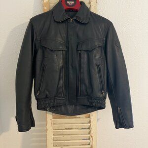 ✨Vintage FIRSTGEAR Womens Leather Motorcycle Jacket Sz 34 Black W/Thermoliner